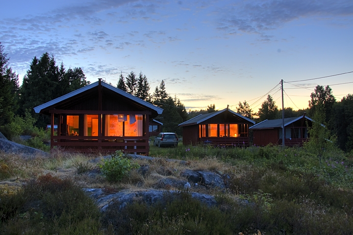 cabins at night